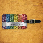 Diamond Bling Glitter Calligraphy Name Rainbow Luggage Tag<br><div class="desc">This design may be personalized in the area provided by changing the photo and/or text. Or it can be customized by clicking Personalize this Template and then choosing the click to customize further option and delete or change the color of the background, add text, change the text color or style,...</div>
