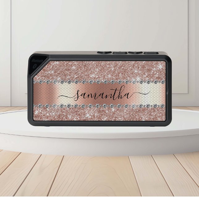 Diamond Bling Glitter Calligraphy Name Rose Gold Bluetooth Speaker (Creator Uploaded)