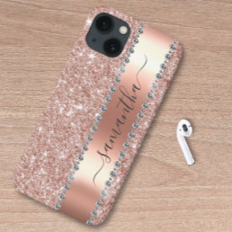 Diamond Bling Glitter Calligraphy Name Rose Gold Case-Mate iPhone 14 Case