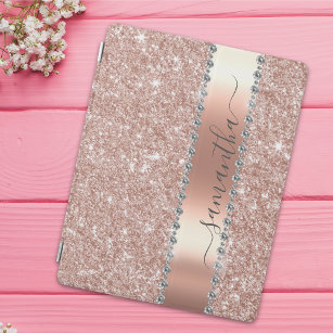 Diamond Bling Glitter Calligraphy Name Rose Gold iPad Smart Cover
