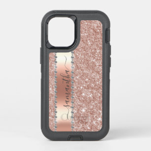 Diamond Bling Glitter Calligraphy Name Rose Gold  OtterBox Defender iPhone 12 Mini Case