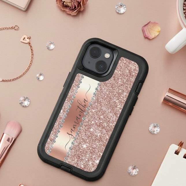 Diamond Bling Glitter Calligraphy Name Rose Gold  Otterbox iPhone Case (Creator Uploaded)