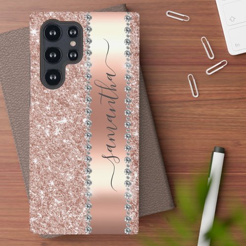 Diamond Bling Glitter Calligraphy Name Rose Gold  Samsung Galaxy S22 Ultra Case