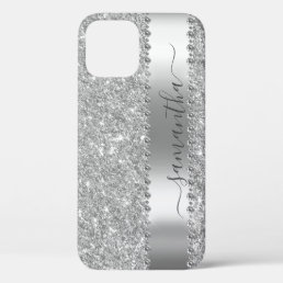 Diamond Bling Glitter Calligraphy Name Silver iPhone 12 Pro Case
