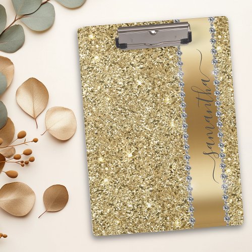 Diamond Bling Glitter Calligraphy Name Yellow Gold Clipboard