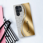 Diamond Bling Gold Metal Personalized Galm  Samsung Galaxy S22 Ultra Case<br><div class="desc">Any glitter or diamonds in design are photos and simulated. This design may be personalized in the area provided by changing the photo and/or text. Or it can be customized by clicking Personalize this Template and then choosing the click to customize further option and delete or change the color of...</div>