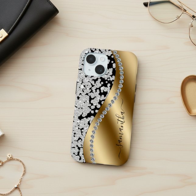 Diamond Bling Gold Metal Personalized Script  Case-Mate iPhone Case (Creator Uploaded)