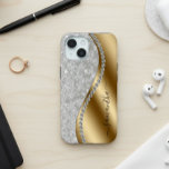 Diamond Bling Gold Metal Personalized Script  iPhone 15 Case
