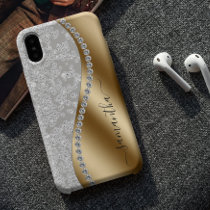 Diamond Bling Gold Metal Personalized Script  iPhone 15 Case
