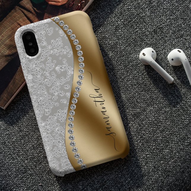 Diamond Bling Gold Metal Personalized Script  Case-Mate iPhone Case