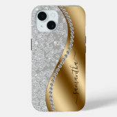 Diamond Bling Gold Metal Personalized Script  Case-Mate iPhone Case (Back)