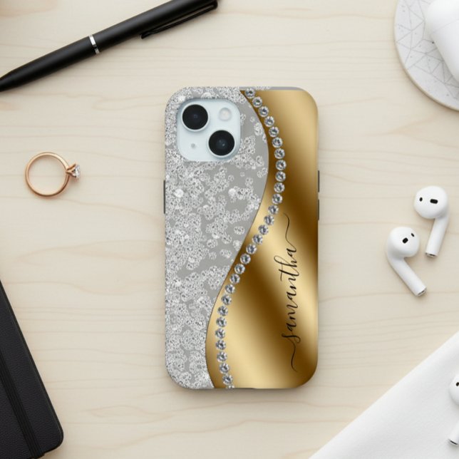 Diamond Bling Gold Metal Personalized Script  Iphone Case (Creator Uploaded)