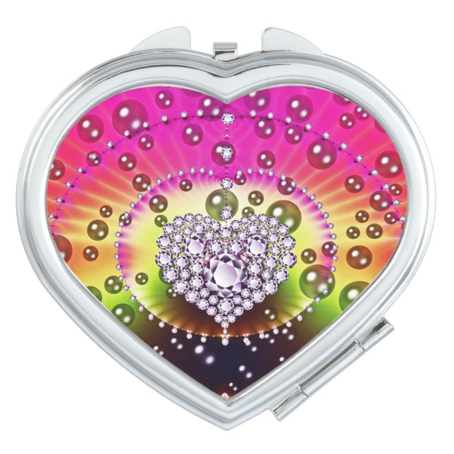 Diamond Bling Heart Compact Mirror (Front)