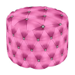 Diamond Bling Hot Pink Leather Tufted Pouf