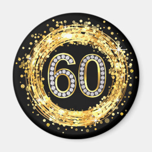 Diamond Bling Number 60 Glitter Confetti   gold Magnet