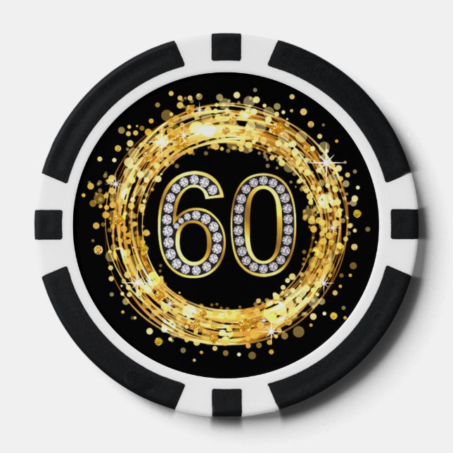 Diamond Bling Number 60 Glitter Confetti | gold Poker Chips (Front)