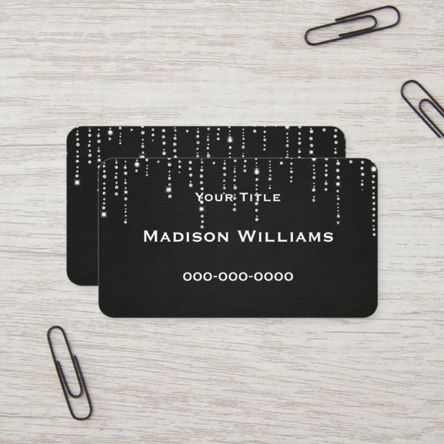 diamond bling on black leather business card (Front/Back In Situ)