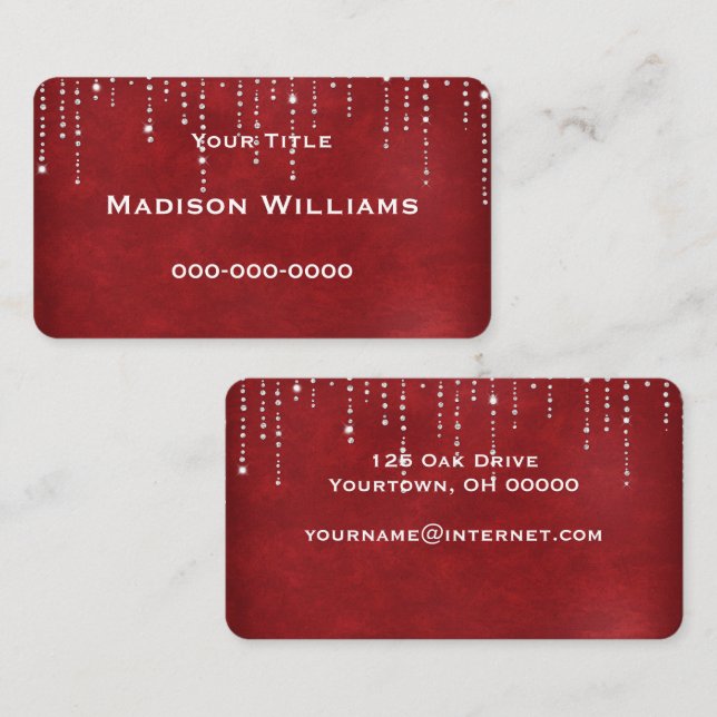 diamond bling on red business card (Front/Back)