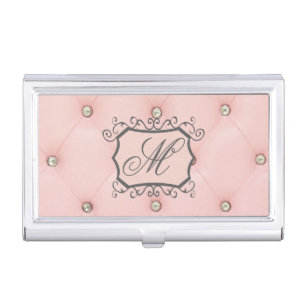 Diamond Bling Pink Monogram Business Card Hold Business Card Holder
