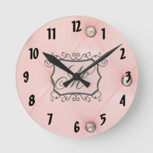 Diamond Bling Pink Monogram Initial Wall Clock