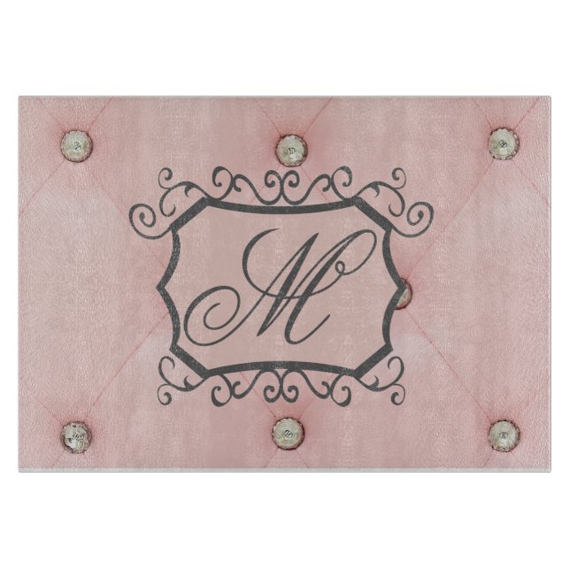 Diamond Bling Pink Tufted Glass Cutting Board (Front)