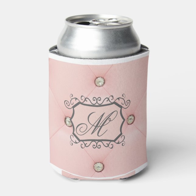 Diamond Bling Pink Tufted Koozie Can Holder (Can Front)