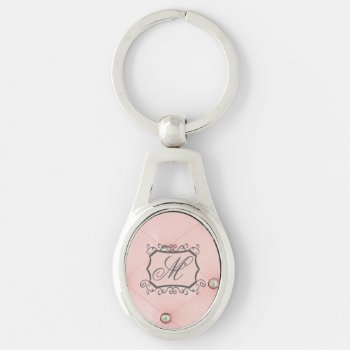 Diamond Bling Pink Tufted Monogram Key Chain by AnnLeeDesigns at Zazzle