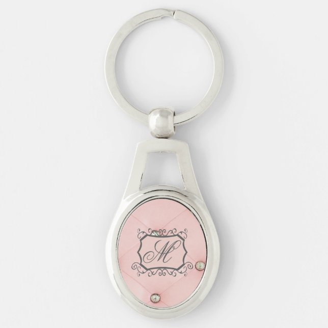 Diamond Bling Pink Tufted Monogram Key Chain (Front)