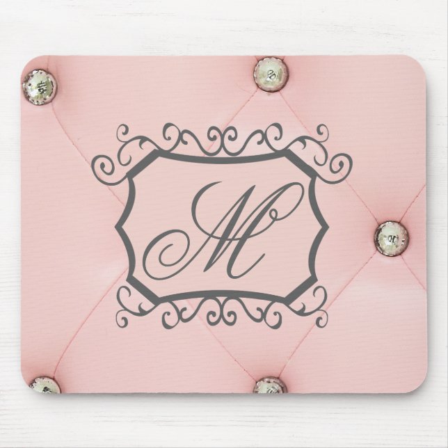 Diamond Bling Pink Tufted Monogram Mouse Pad (Front)