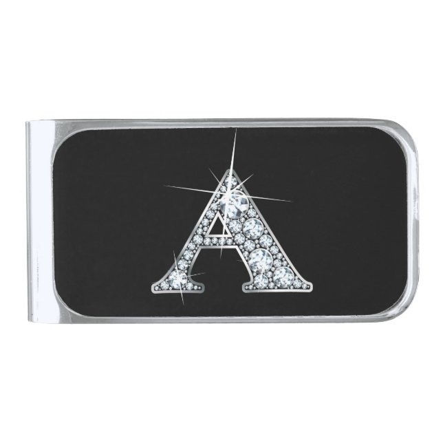 "Diamond Bling" Silver Finish Money Clip (Front)