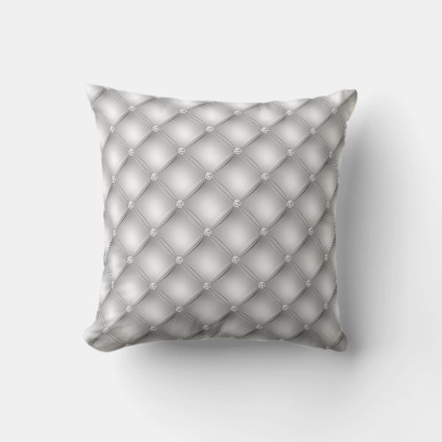Diamond Bling Silver Leather Couch Throw Pillow