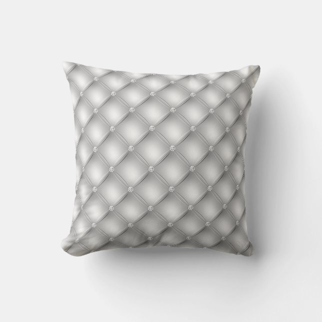 Diamond Bling Silver Leather Couch Throw Pillow (Front)