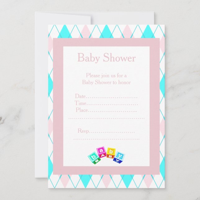 Diamond Blocks baby shower invitation (Front)