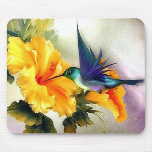 Diamond Blue Hummingbird and Flower Fine Art Mouse Pad