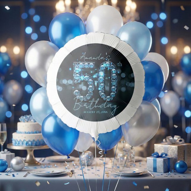 Diamond Blue Sparkle Black  50th Birthday Party Balloon (Creator Uploaded)