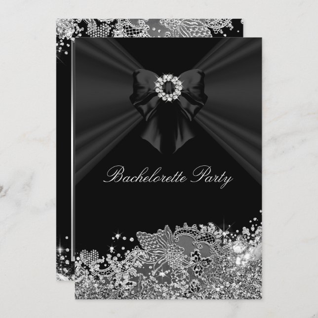 Diamond Bow black Lace Bachelorette Party Invite (Front/Back)