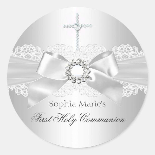 Diamond Bow & Cross First Holy Communion Sticker (Front)