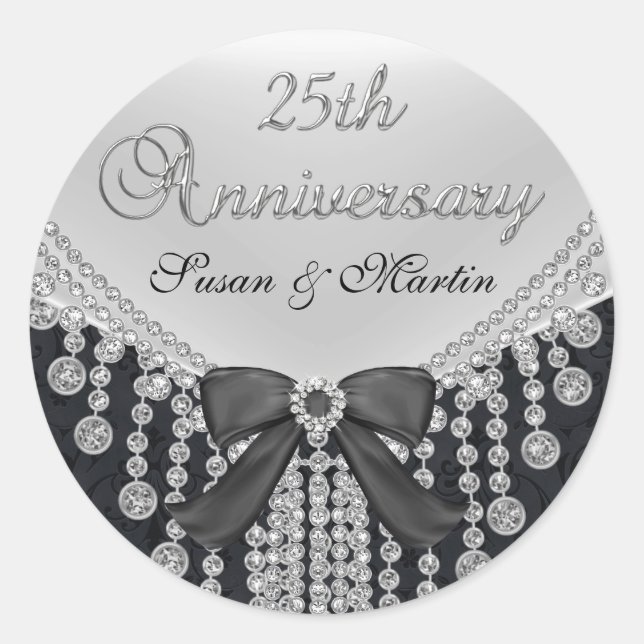 Diamond Bow & Damask 25th Anniversary Sticker (Front)