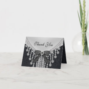 Diamond Bow & Damask 25th Anniversary Thank You Card