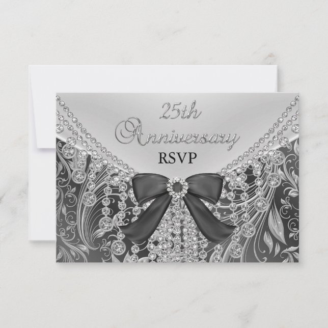 Diamond Bow & Floral Swirl 25th Anniversary RSVP (Front)