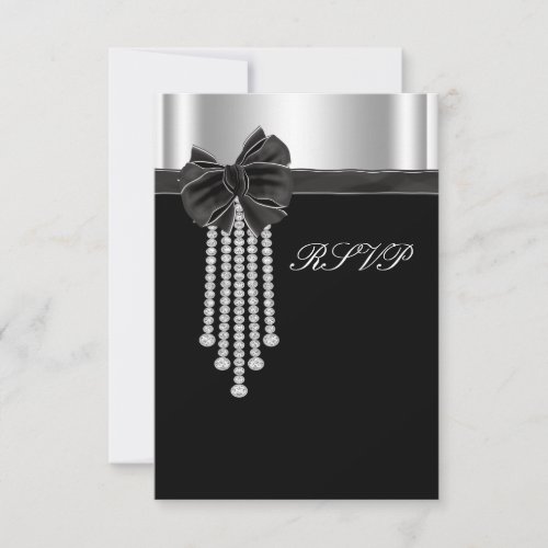 Diamond Bow Silver Black Party Template Personalized Announcements