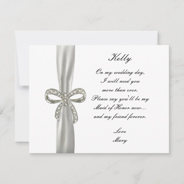 Diamond Bow Wedding Maid Of Honor Card (Front)