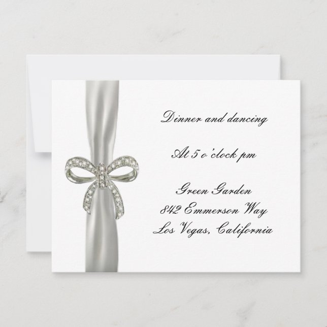 Diamond Bow Wedding Reception Card (Front)