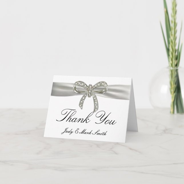 Diamond Bow Wedding Thank You Card (Front)