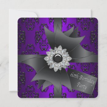 Diamond Bow Womans Purple 60th Birthday Party Invitation by decembermorning at Zazzle