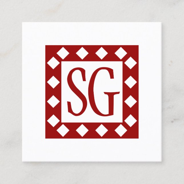 Diamond Box - Initials - Ruby Red Square Business Card (Front)