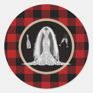 Diamond Bridal Dress Holiday Red Buffalo Plaid Classic Round Sticker