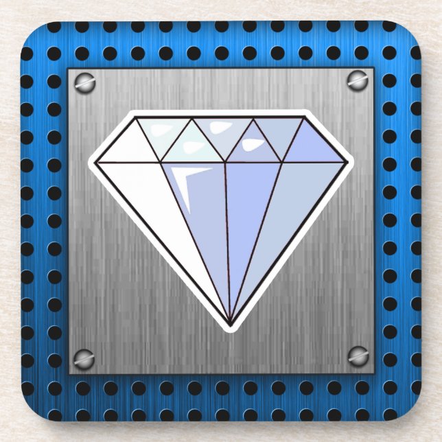 Diamond; Brushed metal-look Drink Coaster (Front)
