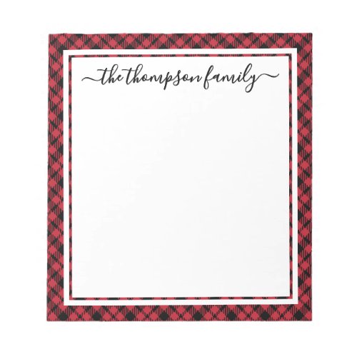 Diamond Buffalo Plaid Script Family Name Notepad