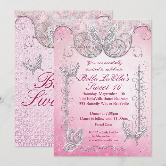 Diamond Butterfly Party Invitations (Front/Back)